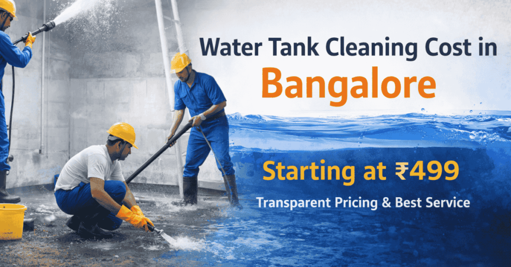 Water tank cleaning cost in Bangalore with professional technicians cleaning overhead water tank