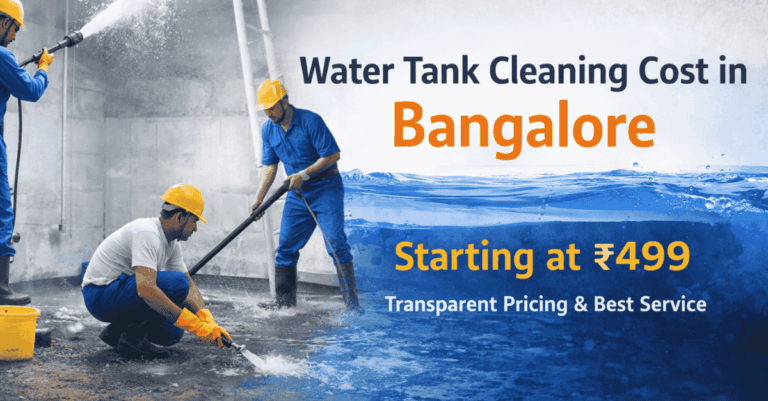 Water tank cleaning cost in Bangalore with professional technicians cleaning overhead water tank